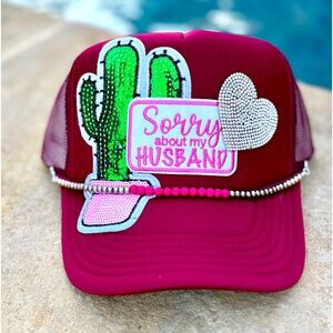 Raspberry (Maroon) Patch Sequin Cactus Trucker Cap